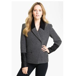 Theory Grey Wool Cashmere Coat with Leather Sleeve